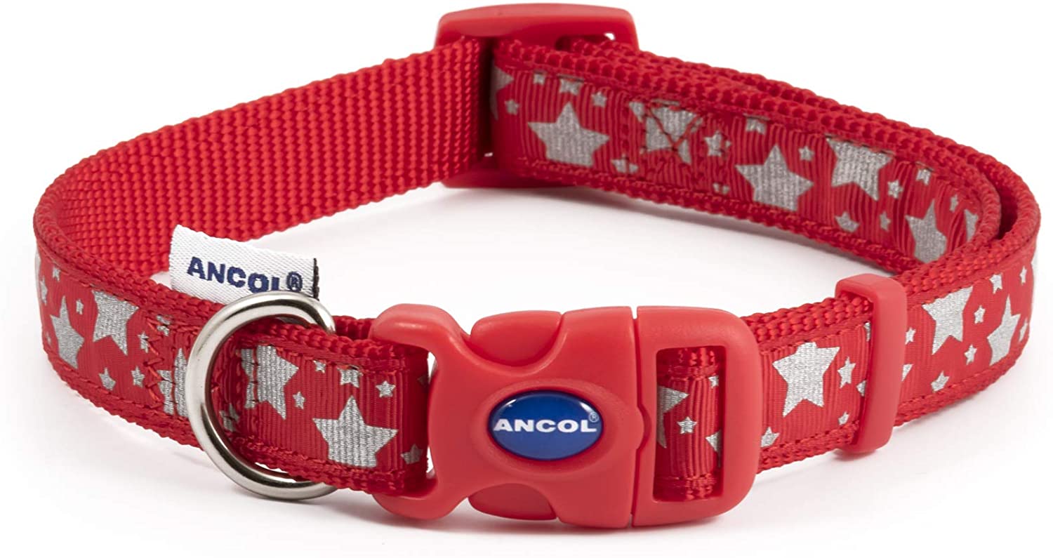 Ancol Reflect Collar Red Stars Neck 20-30Cm