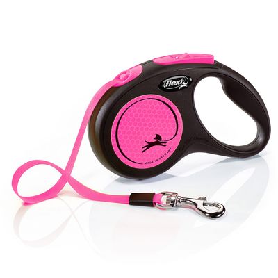 Flexi Neon Tape Lead – 5m Retractable Dog Leash (Pink & Blue)