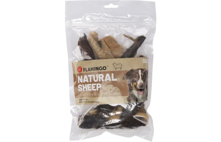 FLAMINGO NATURAL SHEEP Head Skin with Hair Dog Treats