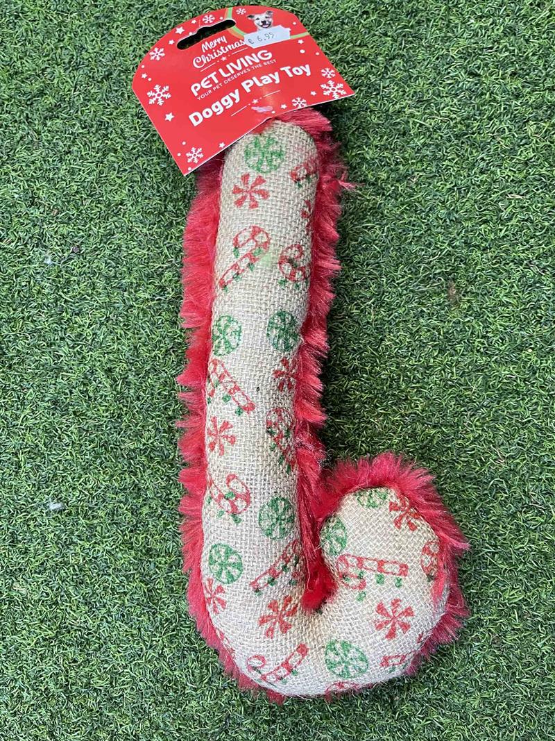 Pet Living Xmas Candy Cane Dog Play Toy