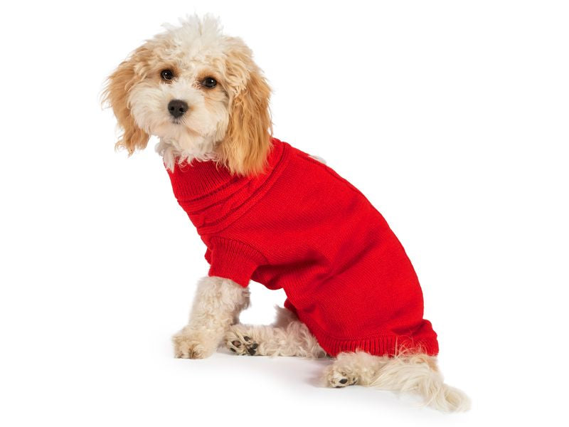Red Cable Knit Dog Jumper