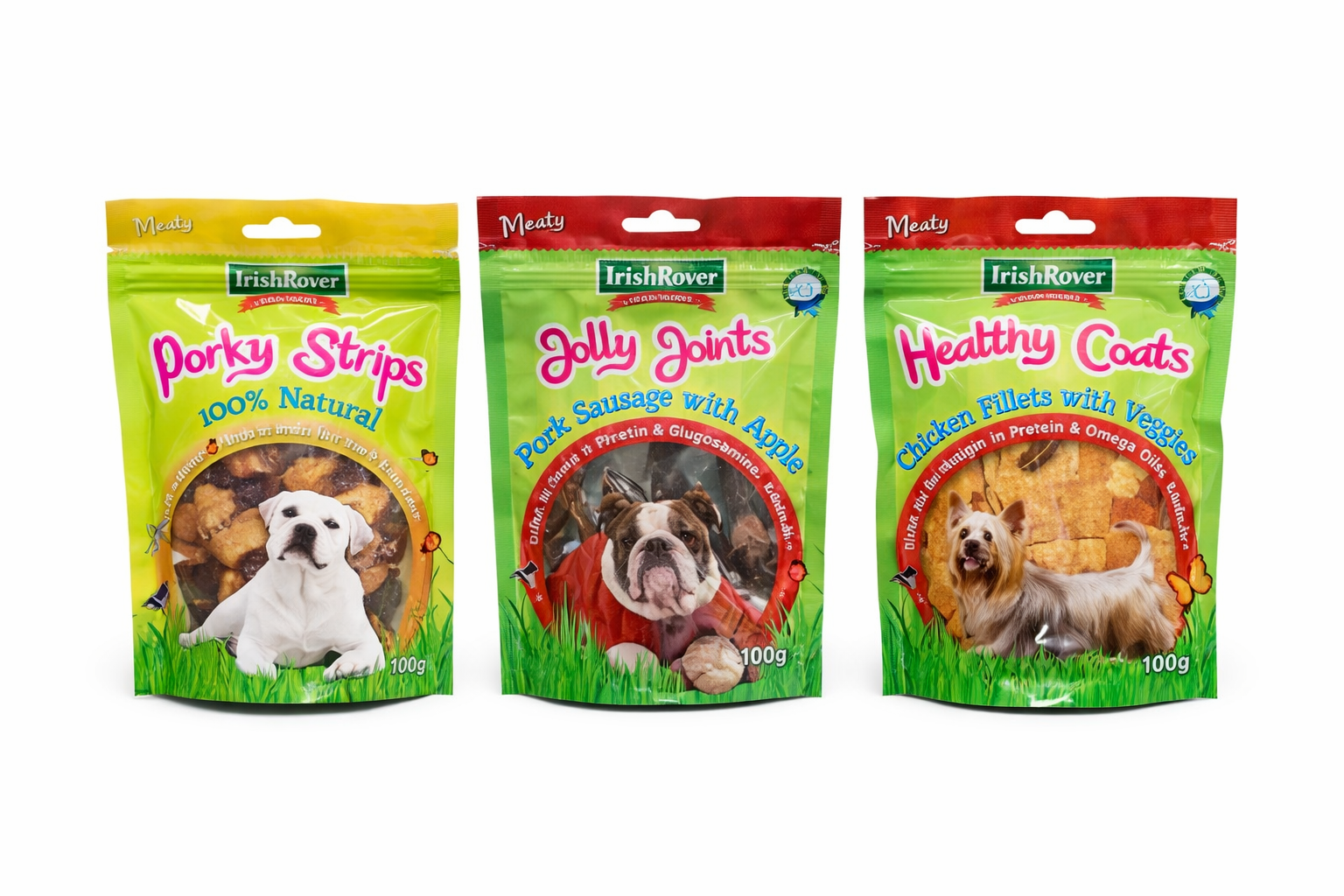 Irish Rover Natural Dog Treats – Porky Strips, Jolly Joints & Healthy Coats