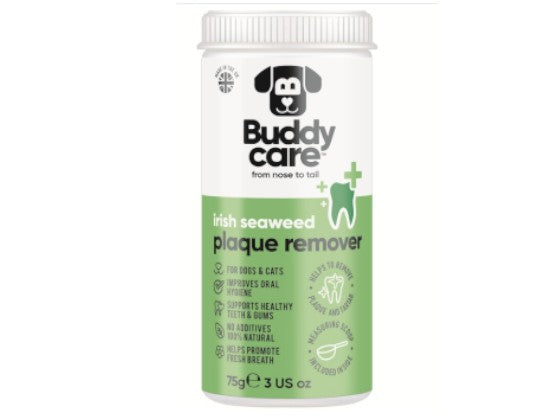 Irish seaweed plaque remover, Buddy Care dental powder, natural pet dental supplement, dog plaque remover Ireland, cat dental powder, fresh breath pet supplement, no‑brush dental care for pets.