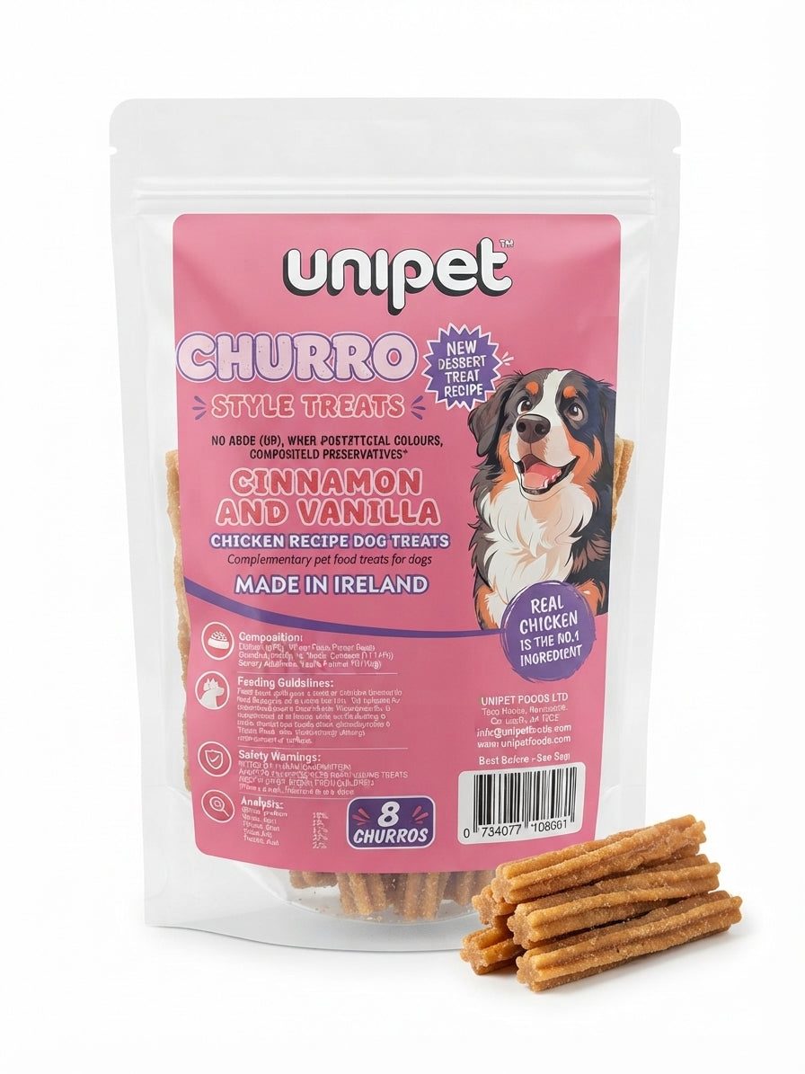 Unipet Churro Dog Treats in Cinnamon and Vanilla