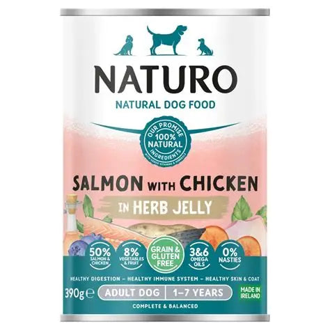 Naturo Salmon with Chicken in Herb Jelly – Adult Dog Wet Food Tin
