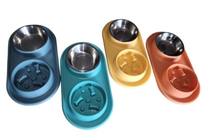 Silicone Twin Dish Slow Feeder & Water Bowl for Dogs