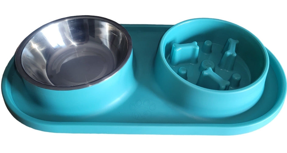 Silicone Twin Dish Slow Feeder & Water Bowl for Dogs