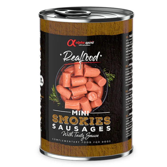 Alpha Spirit Realfood Mini Smokies Sausages Tin for Dogs