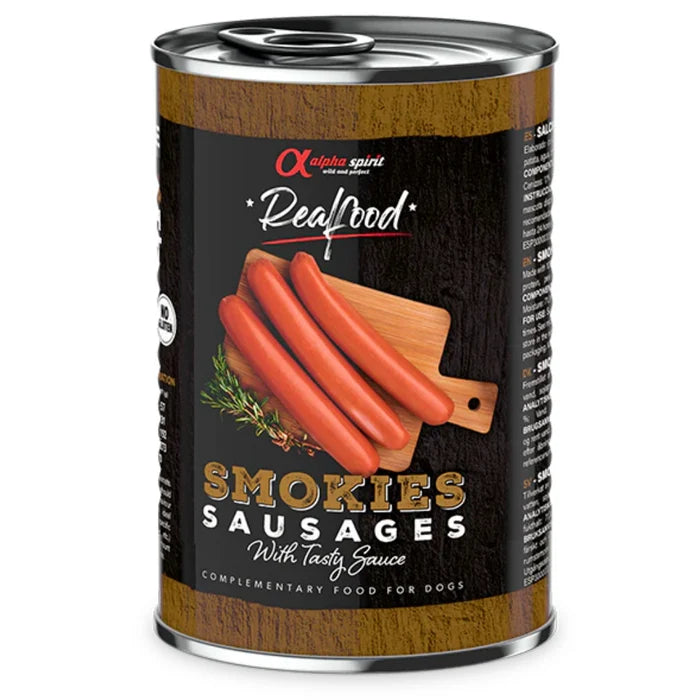 Alpha Spirit Realfood Smokies Sausages Tin for Dogs