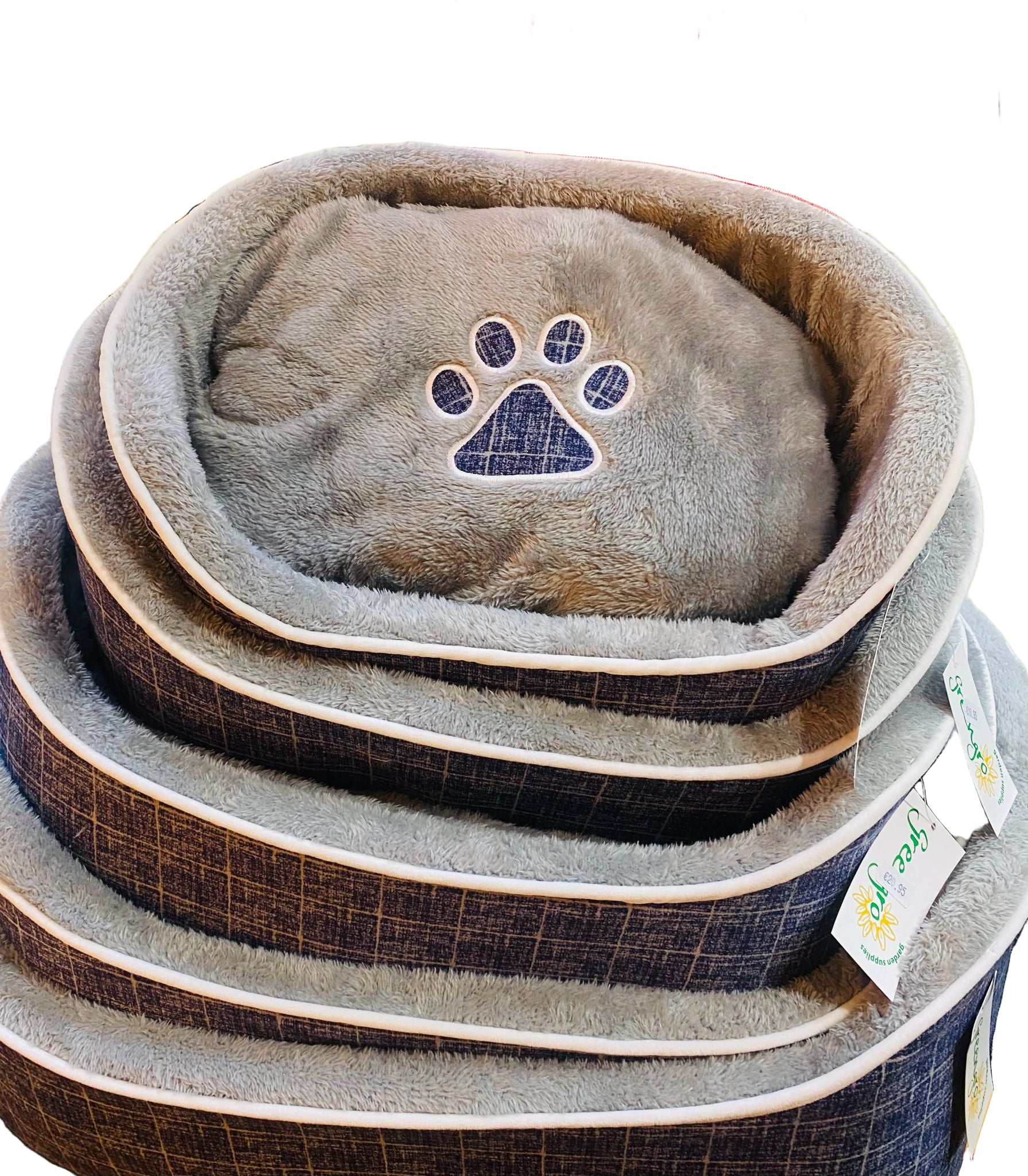 Barkbury Checkers Nest Dog Bed - Light Grey