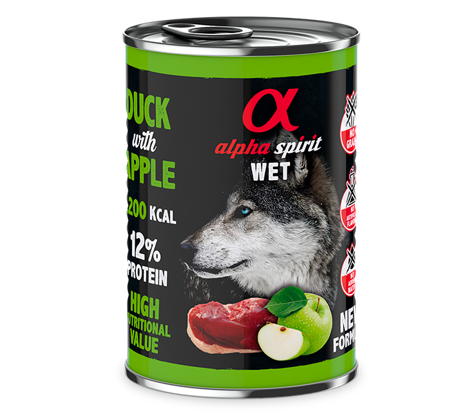 Alpha Spirit Duck with Apple wet food.