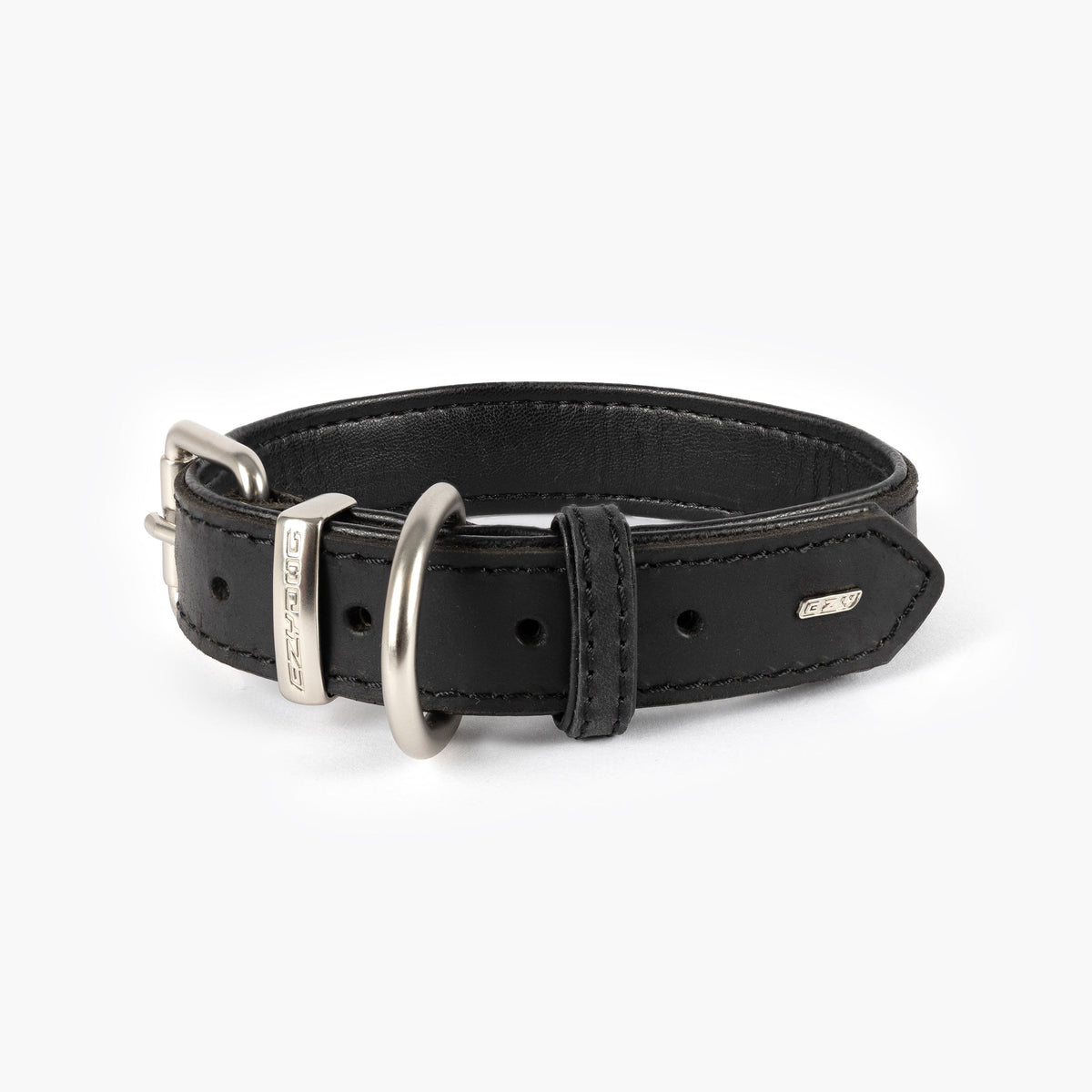 Black Thick Sewn Bridle Leather Dog Collar