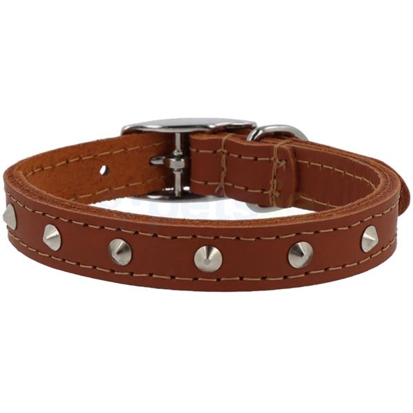 Tan Leather Sewn & Studded Dog Collar