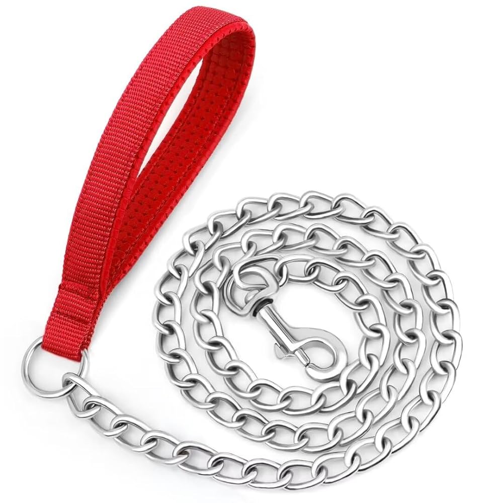 Red Handle Heavy Sewn Bridle Leather Chain Lead