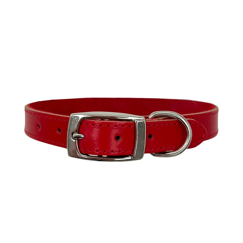Red Sewn Lined Leather Dog Collar
