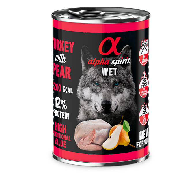 Alpha Spirit Turkey with Pear wet food.